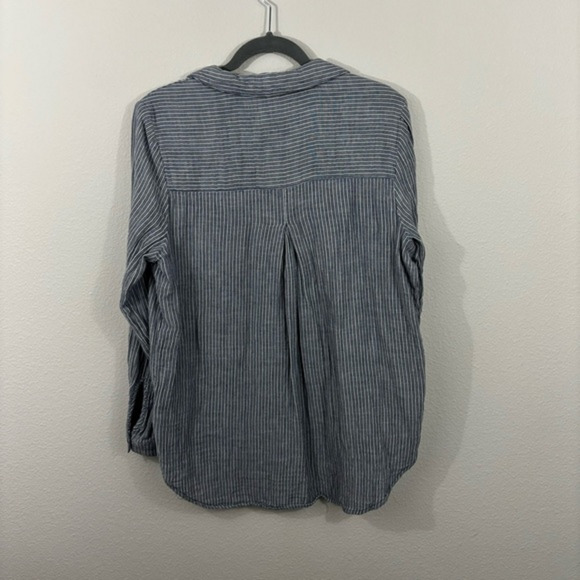 beachlunchlounge Striped Long Sleeve Top Slouchy Oversized Sz M Button Cotton - Picture 6 of 6